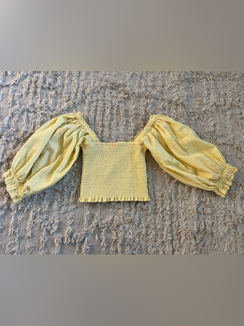 Billabong Yellow Smocked Off-Shoulder Crop Top